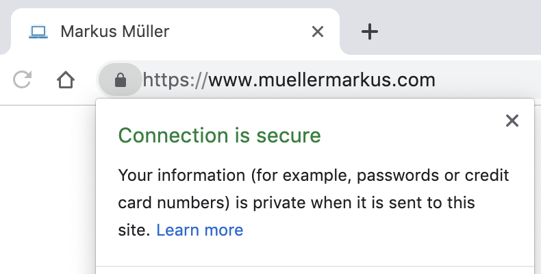 Example for an SSL-encrypted connection to wwww.muellermarkus.com