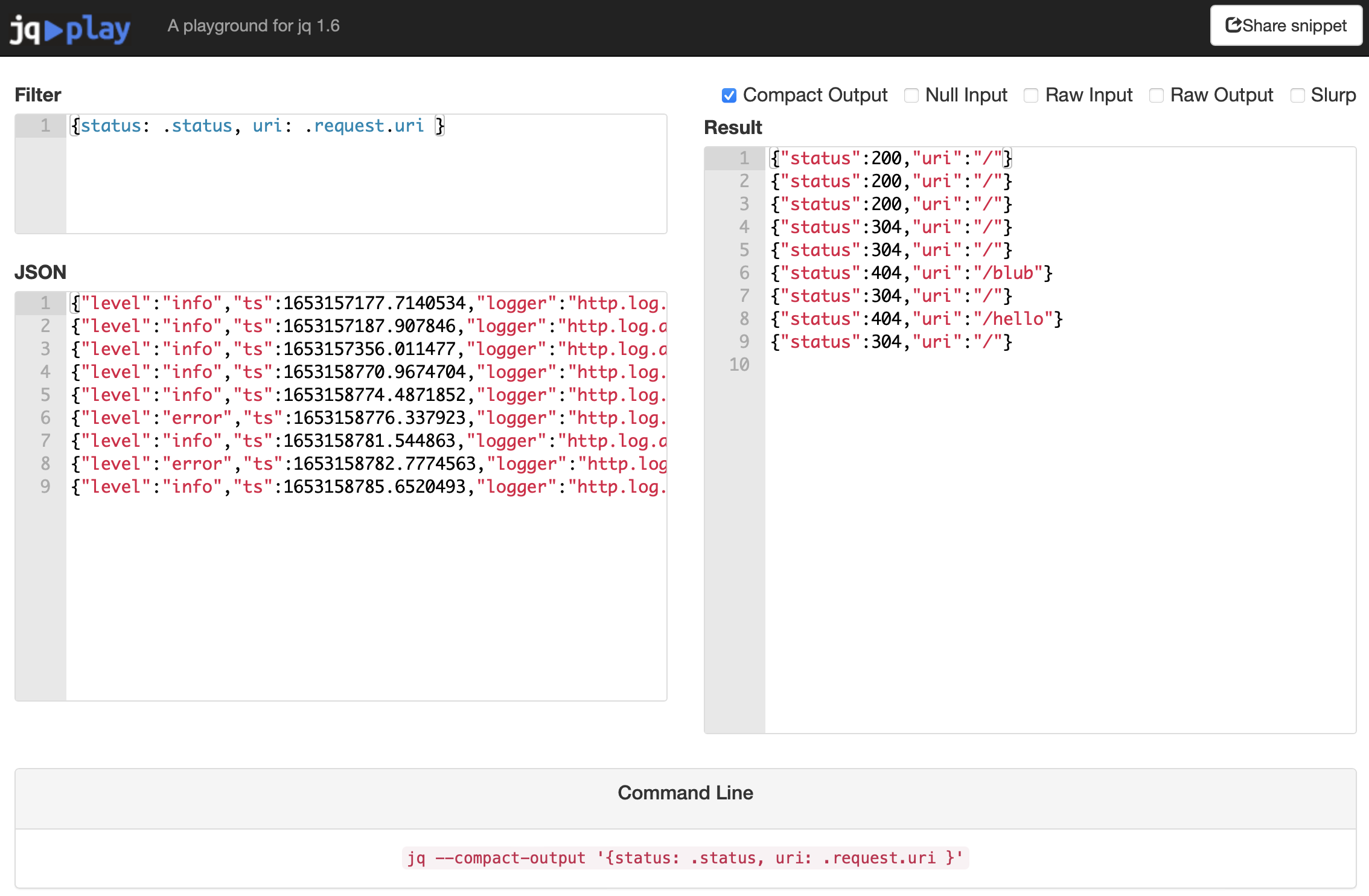 Example for a JQ command in action